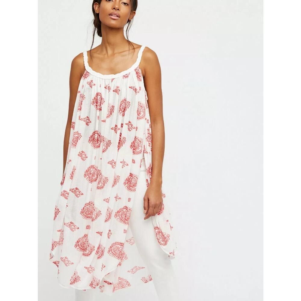 New Free People Haveli Paisley Maxi Top Retail $128 Ivory Size Small Side Slits